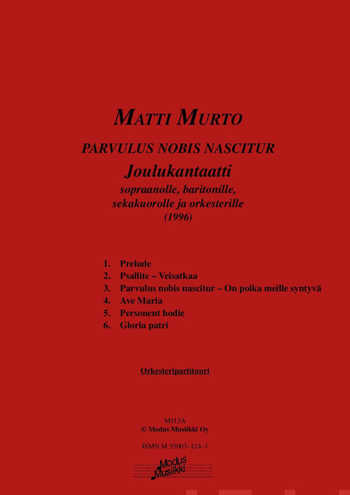 Joulukantaatti Parvulus nobis nascitur (1996)